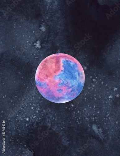 Fototapeta Naklejka Na Ścianę i Meble -  Watercolor planet mars in space, starry night sky.