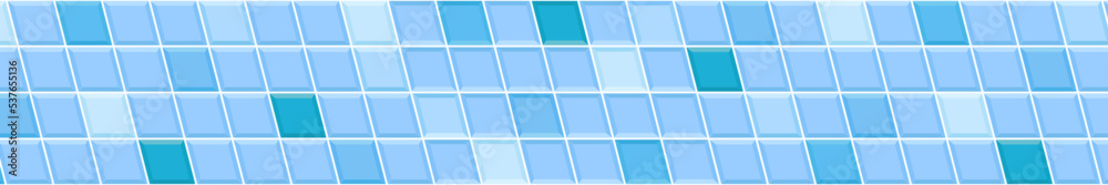 Blue square tile in diagonal arrangement. Interior or exterior decoration mosaic surface. Swimming pool floor background. Bathroom or toilet ceramic wall texture. Vector flat illustrationt