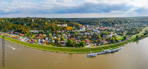 View at Kazimierz Dolny City and Vistula river from drone