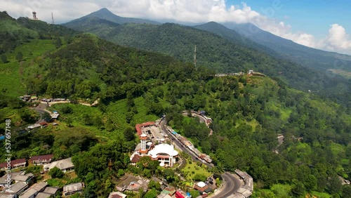 Aerial view of The Largest Mosque Atta'awun Puncak, Ramadan Eid Concept background, Travel and tourism.  photo