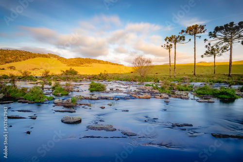 Southern Brazil countryside and river landscape at peaceful sunset