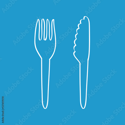 Disposable plastic fork and knife cutlery tableware set sketch doodle line icon