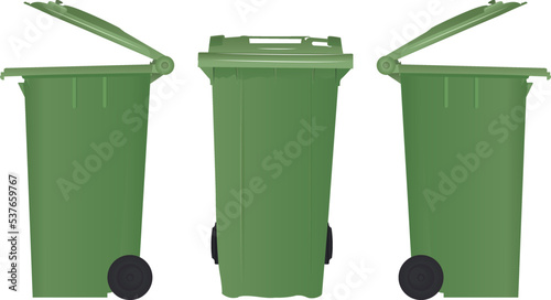 A realistic wheelie bin vector illustration for the purposes of logo mockups and product presentations.