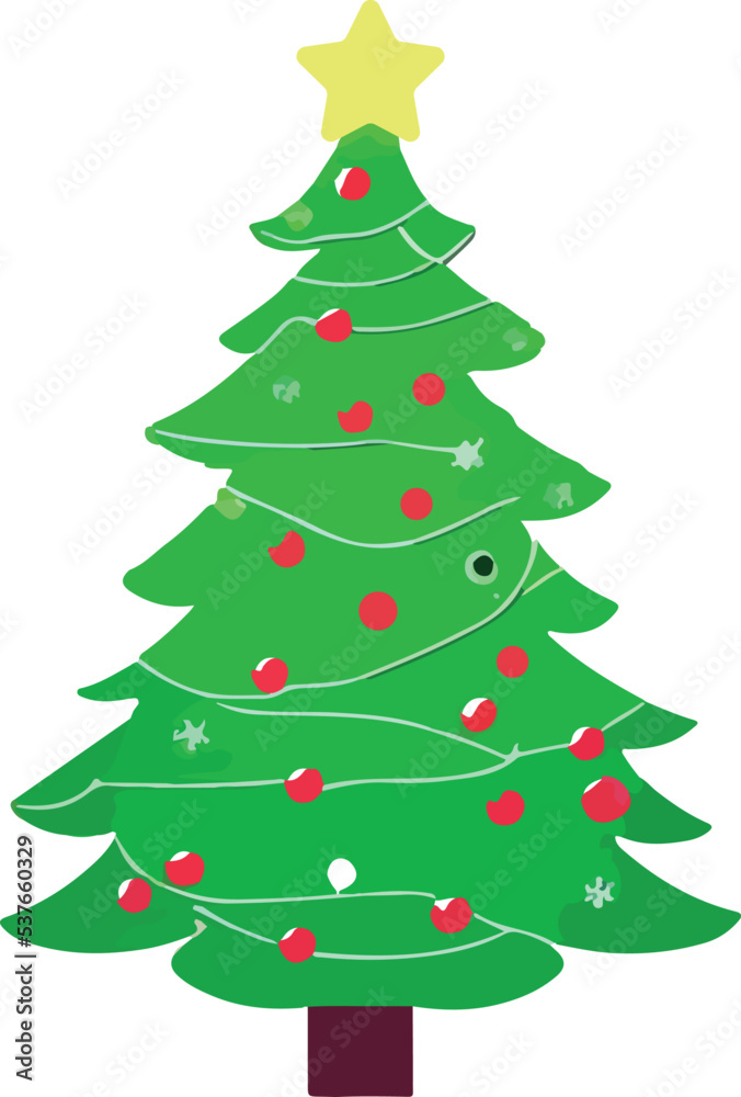 Decorated christmas tree. Vector illustration. Flat design