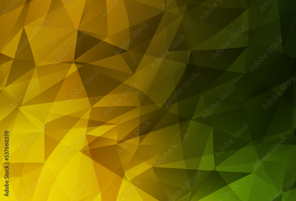 Dark Green, Yellow vector gradient triangles template.