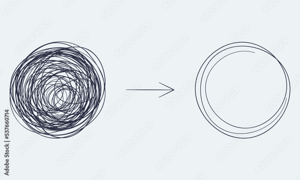 Chaotically tangled line and untied knot in form of circle ...