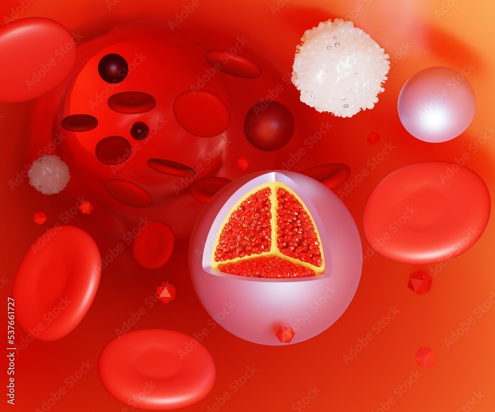 Fototapeta premium pure nanodrug inside of blood vessel 3d rendering