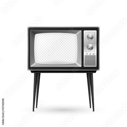 Vector 3d Realistic Retro TV Receiver with Transparent Screen Isolated on White Background. Home Interior Design Concept. Vintage TV Set, Television, Front View