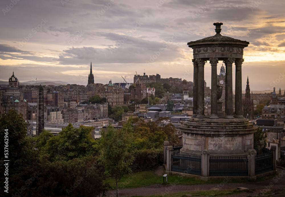 View over Edinburgh at sunset from Calton Hill - travel photography