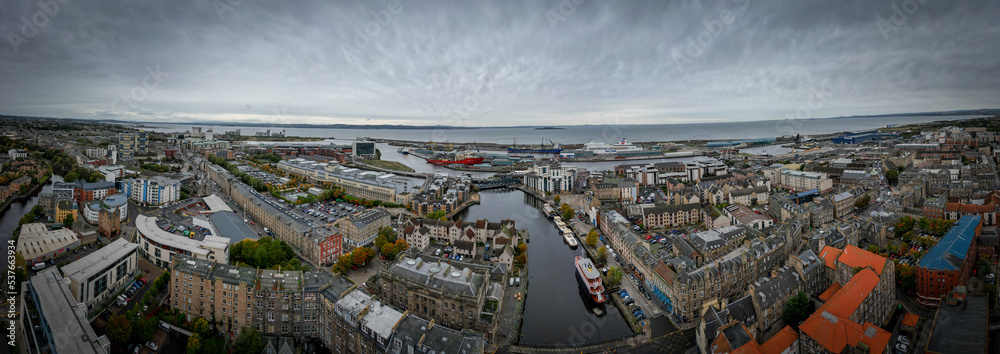 Panoramic view over Leith in Edinburgh from above - travel photography