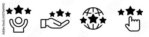 Conjunto de icono de retroalimentación. Excelente servicio. Estrellas de clasificación y valoración. Ilustración vectorial