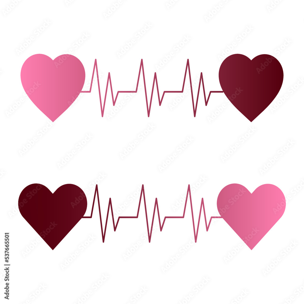 two heart cardio line. Health care. Medical icon. Red heart. Vector illustration. Stock image. two heart cardio line. Health care. Medical icon. Red heart. Vector illustration. Stock image.