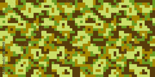 Pixel camouflage  seamless pattern  army camouflage background  military uniform  clothes for a soldier. Green and brown spots  khaki  abstraction. Stock vector illustration.