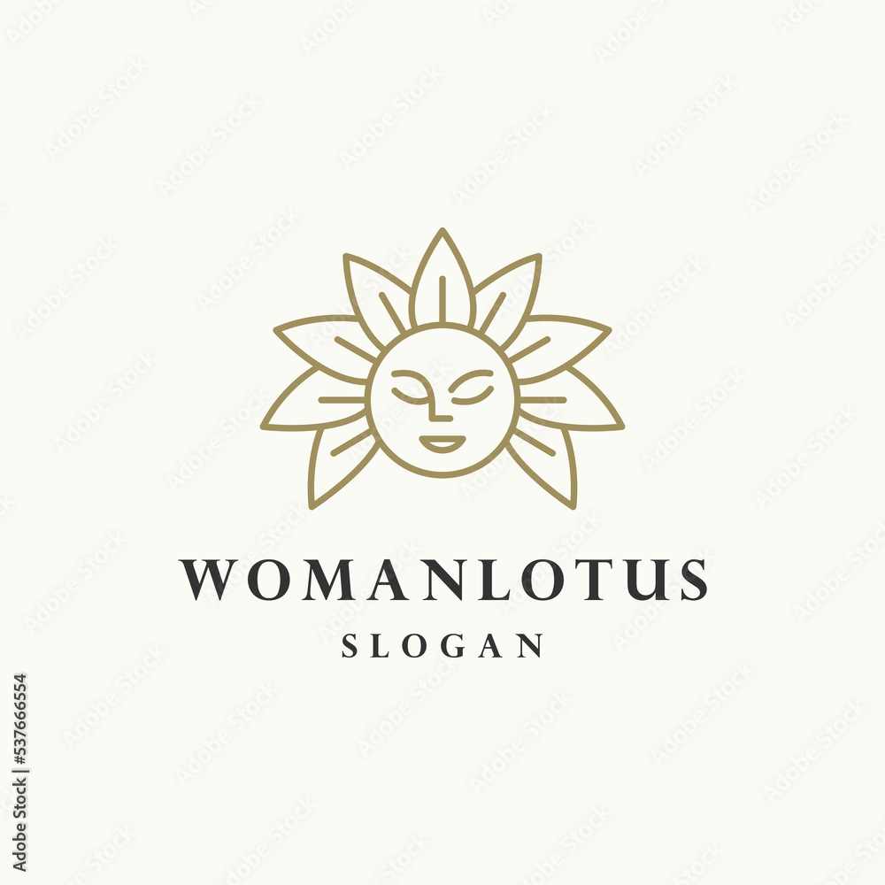 Woman lotus logo icon flat design template 
