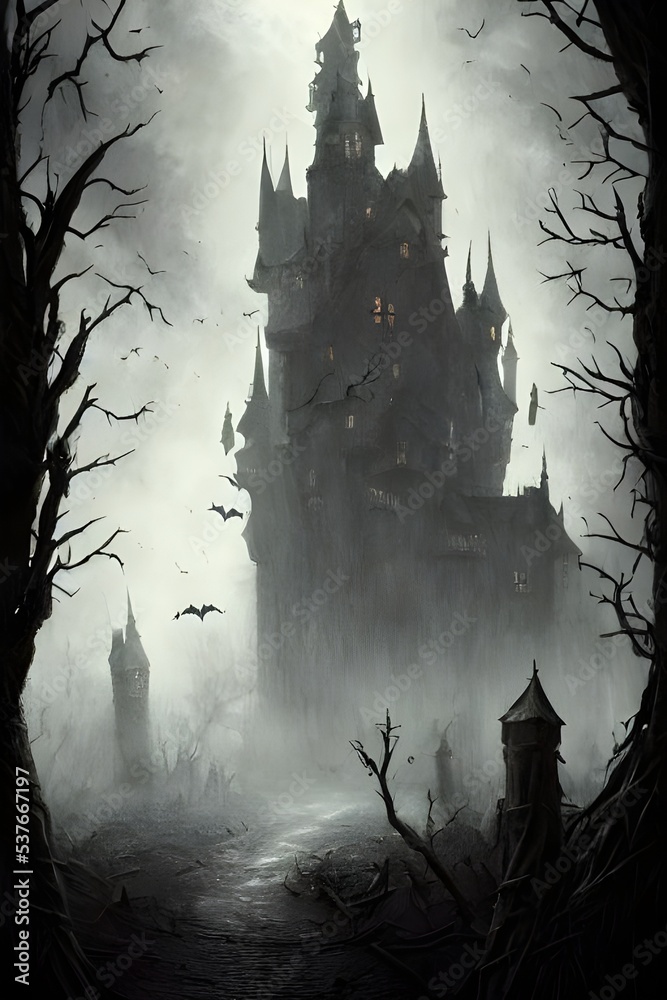 The Halloween scary castle is a huge, dark, and spooky place. It's ...