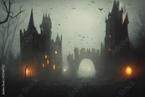 It's Halloween, and this castle is looking extra spooky. It's got all the classic hallmarks of a haunted house: dark windows, pointy towers, and an eerie fog swirling around it. Just looking at it is