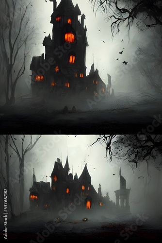 The Halloween castle is spooky and frightening. It has ghosts and goblins lurking around every corner, ready to scare any unsuspecting trick-or-treaters. The windows are dark and foreboding, the doors
