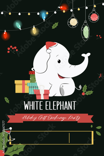 White Elephant Gift Exchange Invitation Card Vector Illustration © artisticco