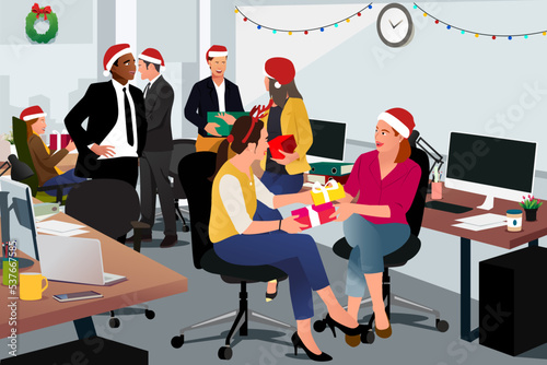 White Elephant Christmas Business Office Event Vector Illustration