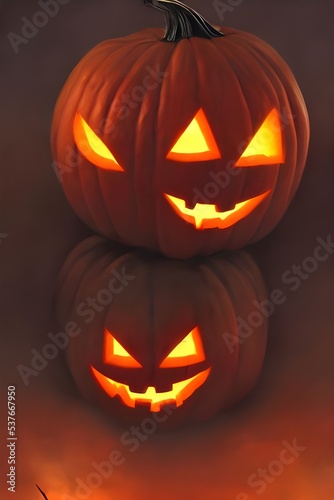 A cluster of carved out pumpkins with toothy grins and lopsided eyes sits on the front doorstep. A half-eaten apple rests next to them, along with a few flattened pieces of candy wrappers.