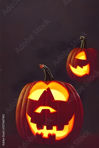 The Halloween scary pumpkins are carved into different shapes with candles inside of them. They light up the dark night, making it even more spooky.