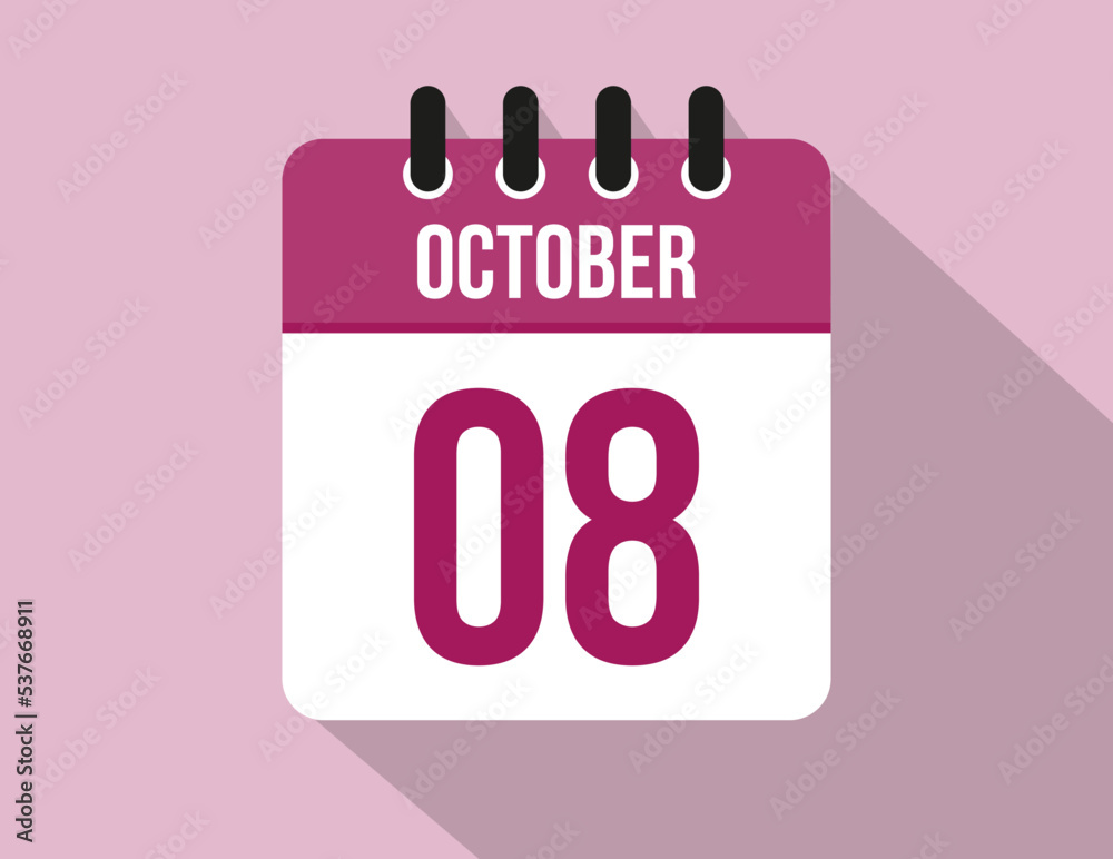 8 day October calendar. Calendar vector for October in pink color on light background 8 day October calendar. Calendar vector for October in pink color on light background