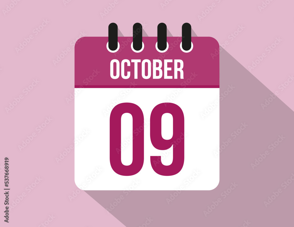 9 day October calendar. Calendar vector for October in pink color on light background 9 day October calendar. Calendar vector for October in pink color on light background