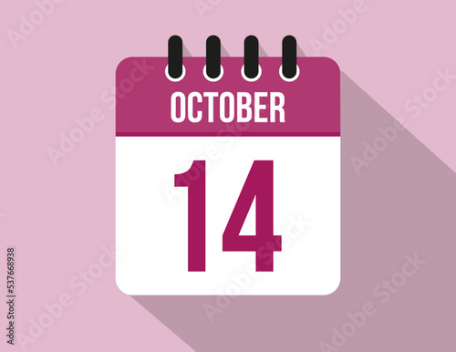 14 day October calendar. Calendar vector for October in pink color on light background