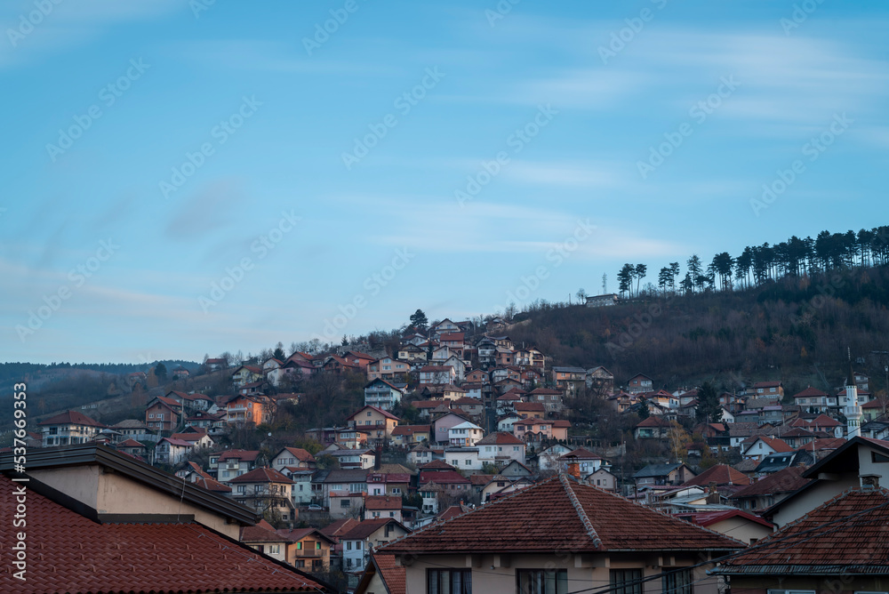Sarajevo hills with full of houses and blue sky
