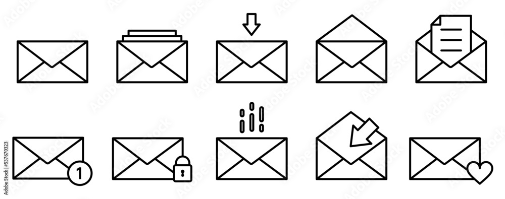 Conjunto de iconos de correo electrónico. Mensajería. Ilustración vectorial Conjunto de iconos de correo electrónico. Mensajería. Ilustración vectorial