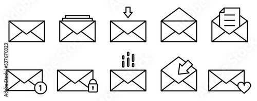 Conjunto de iconos de correo electrónico. Mensajería. Ilustración vectorial