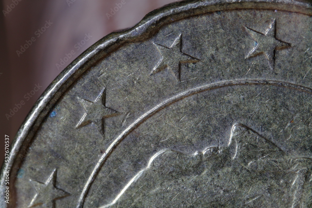 Euro coin macro detail. Shallow depth of field.