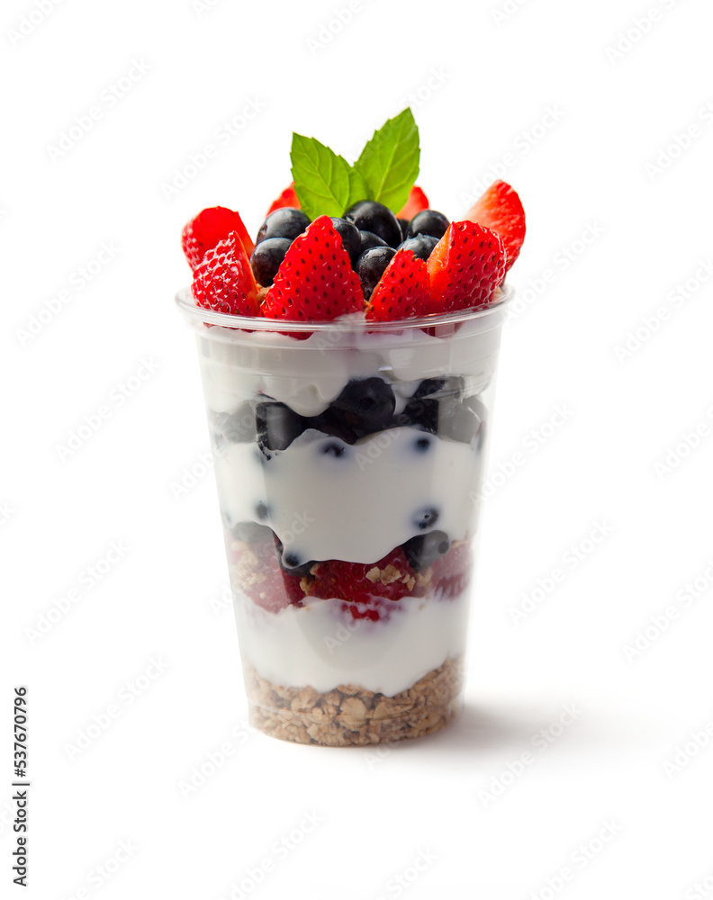 serving of yogurt with granola and fresh fruit serving of yogurt with granola and fresh fruit