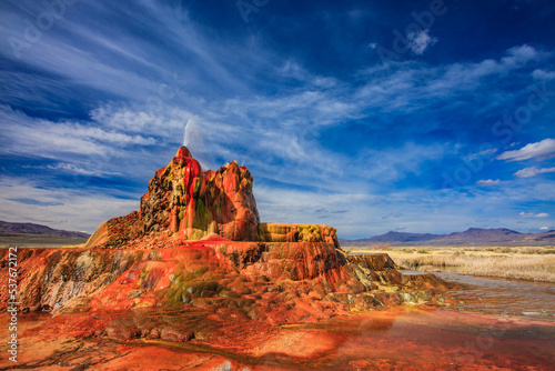 Fly Geyser is a stunning man-made small geothermal geyser in Black Rock Desert in Nevada photo