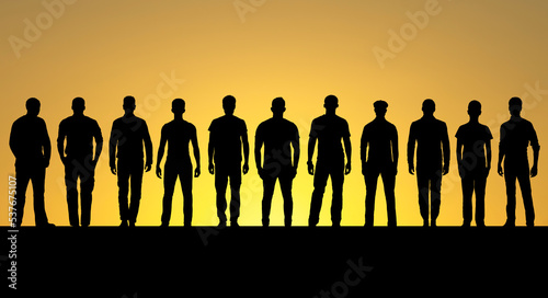 Silhouette of different ages men standing in a row photo