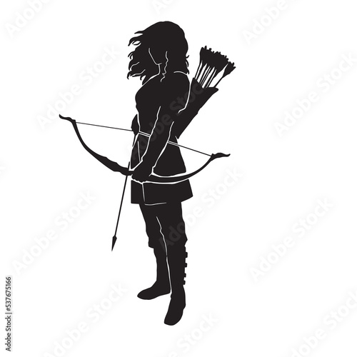 Female archer warrior vector silhouette