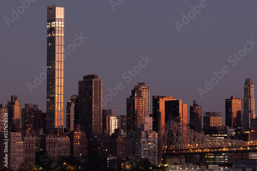 View of Manhattan Upper East Side skyline at dawn