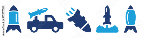 Launch missile icon set. Military missilery army rocket icon vector illustration.