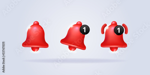 3D Bell youtube icon set. notification youtube. Premium Vector