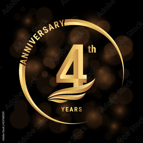 4th Anniversary Logo, Logo design with gold color wings for poster, banner, brochure, magazine, web, booklet, invitation or greeting card. Vector illustration
