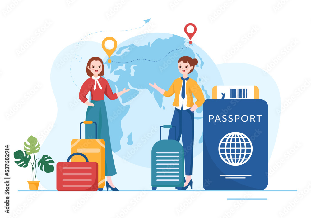 Immigration Template Hand Drawn Cartoon Flat Illustration of Document with Visa and Passport for Moving to Another Country