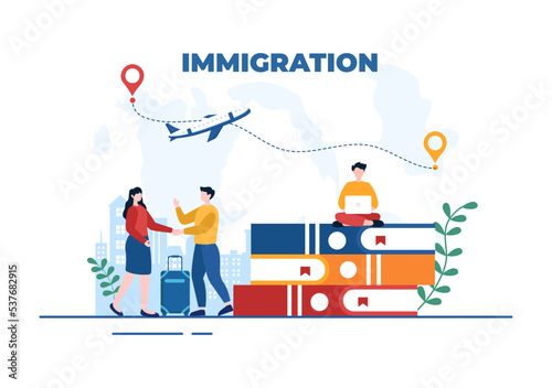 Immigration Template Hand Drawn Cartoon Flat Illustration of Document with Visa and Passport for Moving to Another Country