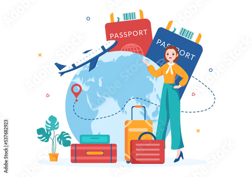 Immigration Template Hand Drawn Cartoon Flat Illustration of Document with Visa and Passport for Moving to Another Country