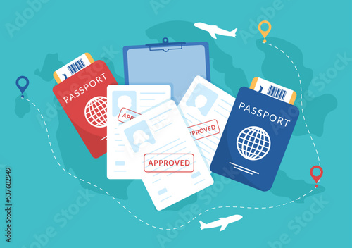 Immigration Template Hand Drawn Cartoon Flat Illustration of Document with Visa and Passport for Moving to Another Country