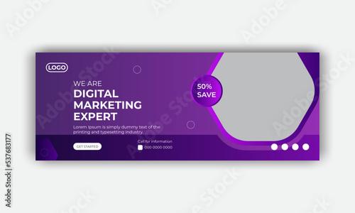 Digital marketing agency facebook cover photo design with creative shape or web banner for digital marketing business