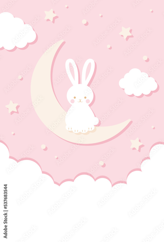 vector background with a bunny on the moon in the sky for banners, baby shower cards, flyers, social media wallpapers, etc. vector background with a bunny on the moon in the sky for banners, baby shower cards, flyers, social media wallpapers, etc.