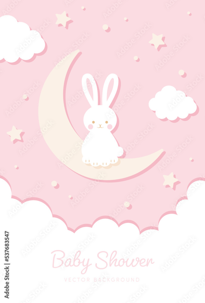 vector background with a bunny on the moon in the sky for banners, baby shower cards, flyers, social media wallpapers, etc. vector background with a bunny on the moon in the sky for banners, baby shower cards, flyers, social media wallpapers, etc.