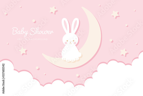 vector background with a bunny on the moon in the sky for banners  baby shower cards  flyers  social media wallpapers  etc.