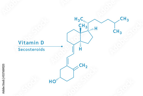 Vitamin D structural blue outline chemical formula. Medical and scientific concepts. Isolated on white background. Vector EPS10 illustration