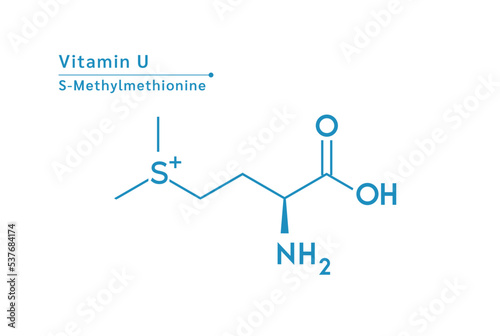 Vitamin U structural blue outline chemical formula. Medical and scientific concepts. Isolated on white background. Vector EPS10 illustration